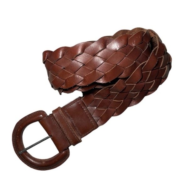 BANANA REPUBLIC Wide Braided Brown Leather Belt Made in India - Picture 1 of 2